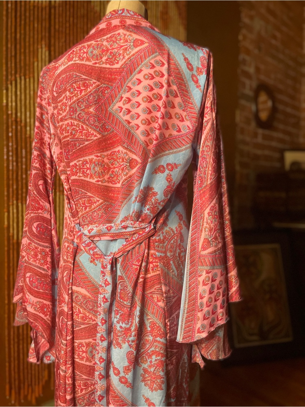 Pink & Light Blue Paisley Long Robe - Picture 6 of 9